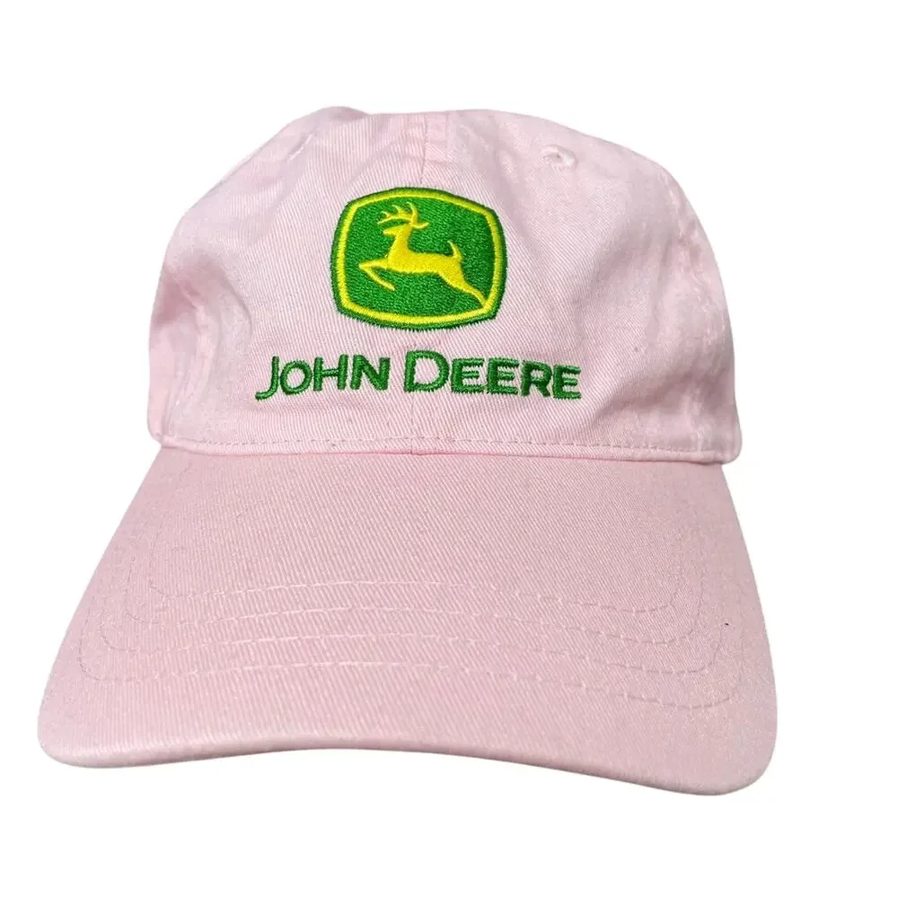 Pink John Deere Hat Green Emblem Ladies Yellow Deer Adjustable Strap Farm Girl